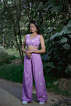 Embroidery Crop Top and High waist wide leg Pants Set